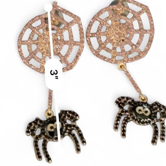 Kawaii Large Spiderweb Spider Drop Dangle Earrings with Pink & Black Rhinestones - Picture 3 of 4